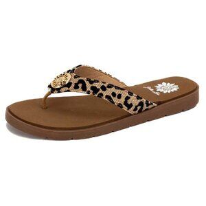 Yellow Box Felcia Leopard Print Flip Flops